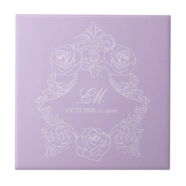 Carreau Purple Victorian Monogram Wedding Ceramic Tile (Devant)