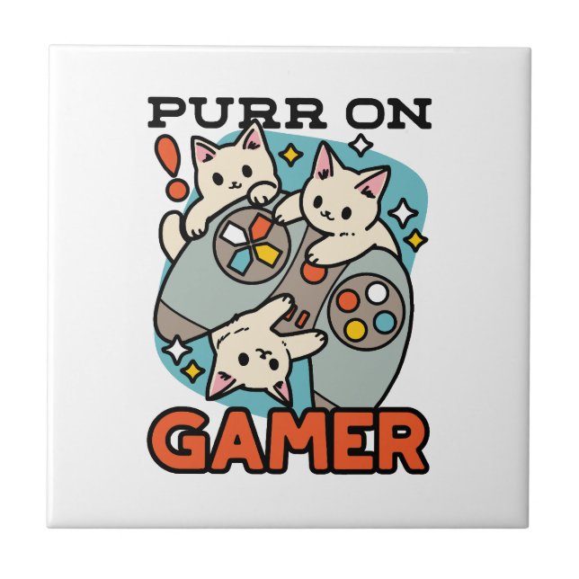 Carreau Purr On Gamer - Conception De Jeu De Chat Cute (Devant)