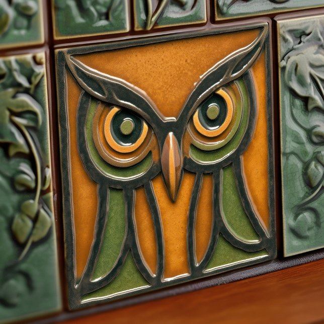 Carreau Puzzed Owl dans Orange Arts & Crafts Mouvement (Créateur téléchargé)
