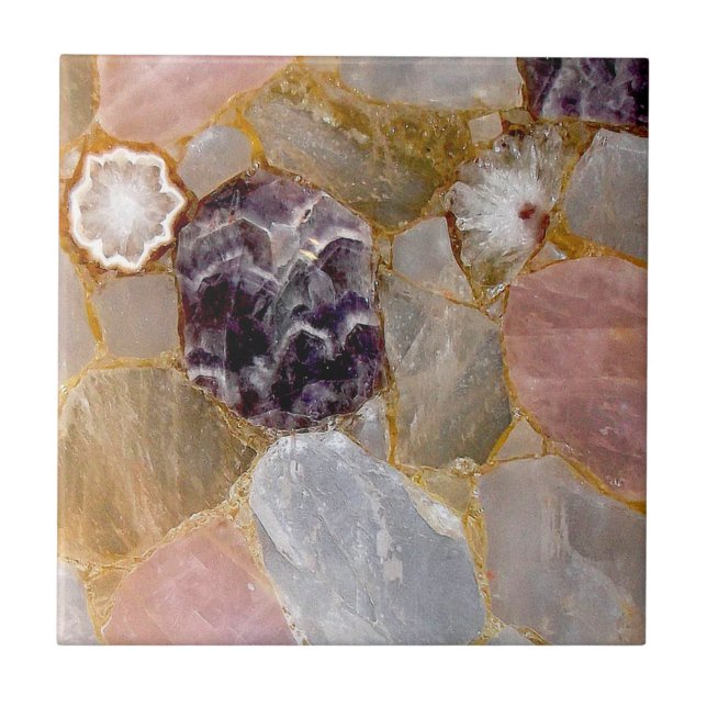 Carreau Quartz rose, Améthyste, Géode Blanc, Impression de (Devant)