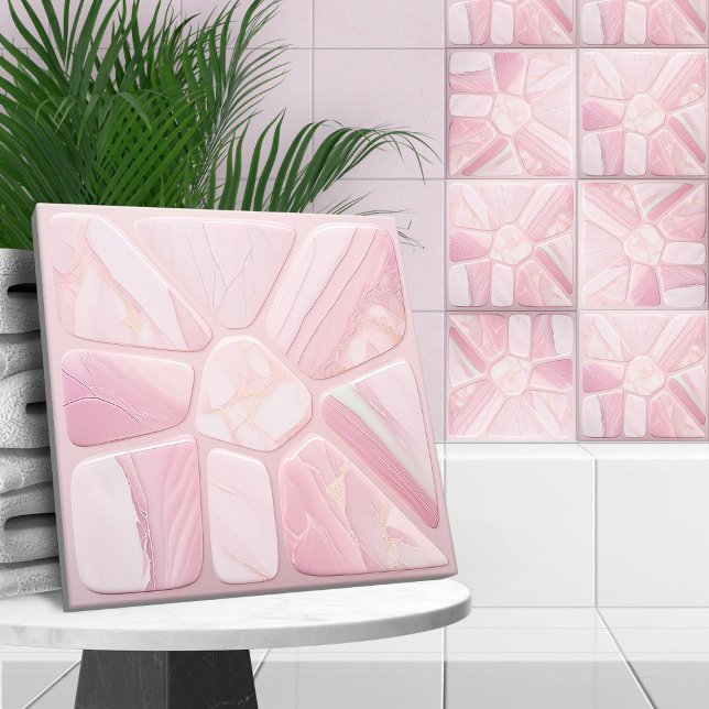 Carreau Quartz rose Fleur Art Cellulaire Abstrait (Créateur téléchargé)