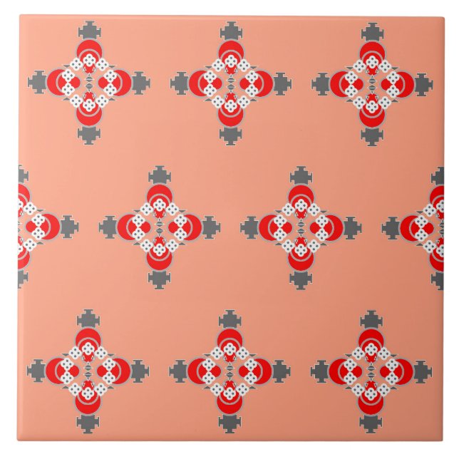 Carreau Quatre points Mandala, Coral, Grey / Grey et Rouge (Devant)