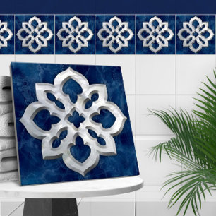 Carreau Quatrefoil marocain Marbre bleu et perle