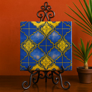 Carreau Quatrefoils Motifs marocains Bleu et or