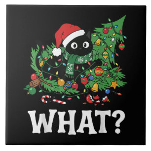 Carreau Quel arbre de Noël drôle de chat noir