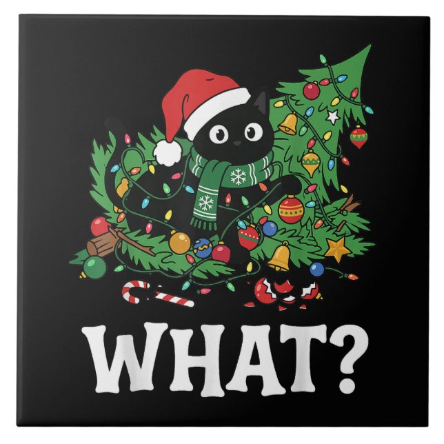 Carreau Quel arbre de Noël drôle de chat noir (Devant)