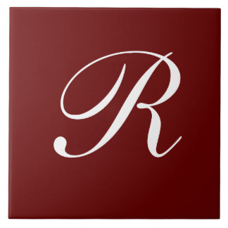 Carreau R Monogramme, blanc sur rouge foncé,