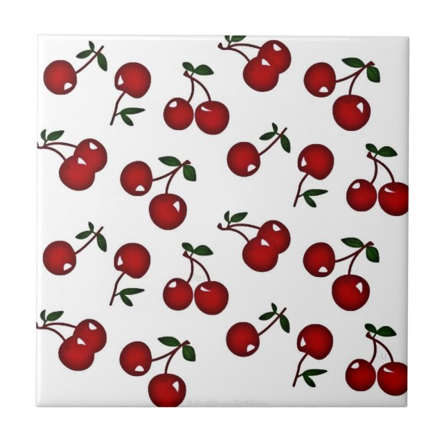 Carreau RAB Rockabilly Cerises rouges sur Carrelage blanc (Devant)