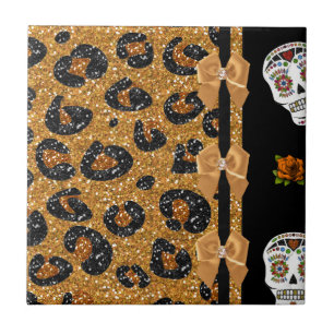 Carreau RAB Rockabilly Gold Leopard Print Sugar Skulls