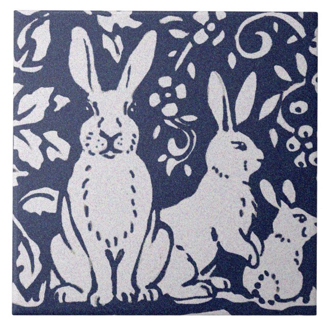 Carreau Rabbit Bleu Gris Granit Pierre Bois Animal Art (Devant)