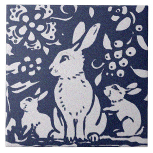 Carreau Rabbit Bleu Gris Granit Pierre Bois Animal Art
