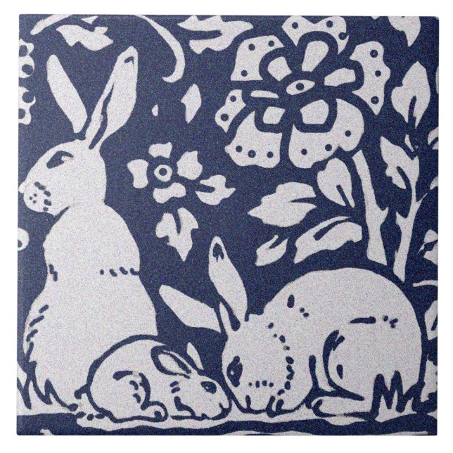 Carreau Rabbit Bleu Gris Granit Pierre Bois Animal Art (Devant)
