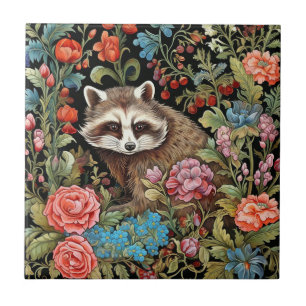 Carreau Raccoon dans le jardin inspiré par William Morris