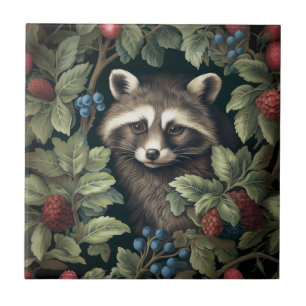 Carreau Raccoon et baies inspirés de William Morris