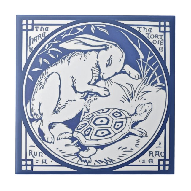 Carreau Race Hare & Tortoise Repro Minton TIle (Devant)