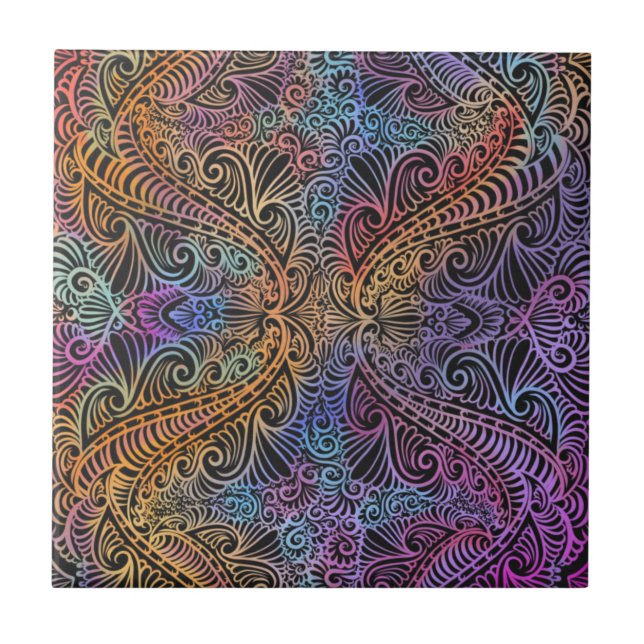 Carreau Rainbow Kaleidoscope Mandala (Devant)