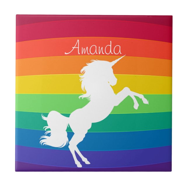 Carreau Rainbow Motif blanc Unicorne personnalisée (Devant)