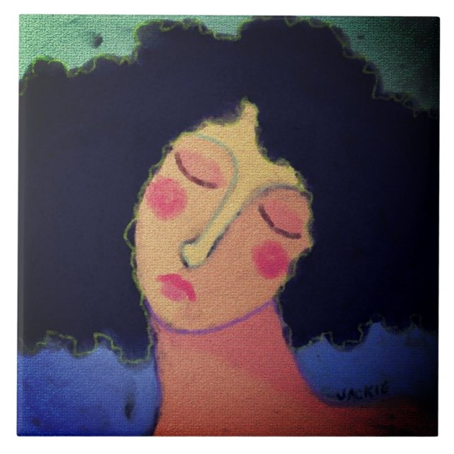 Carreau Rainy Hair Days Portrait Abstrait d'une femme (Devant)