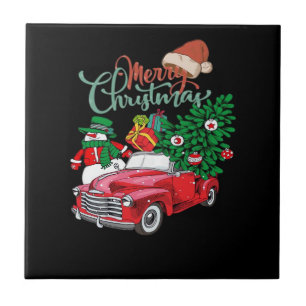 Carreau Ramassage de camion rouge Arbre de Noël Joyeux Noë