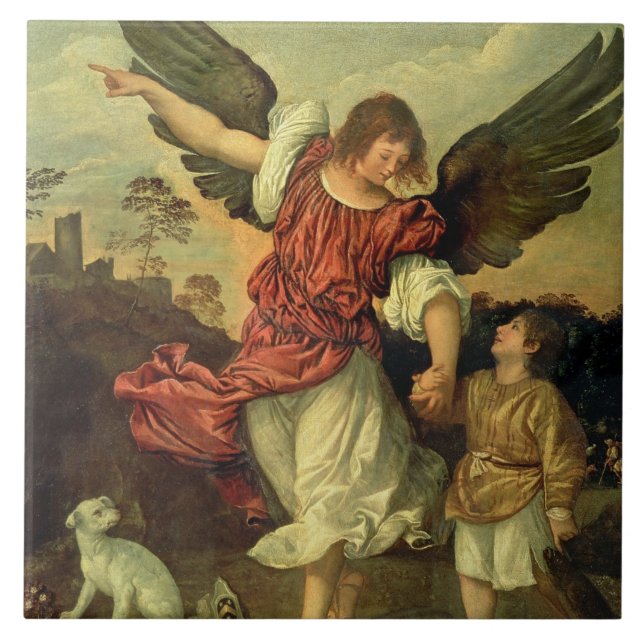 Carreau Raphael et Tobias, 1507-8 (huile sur le panneau) (Devant)