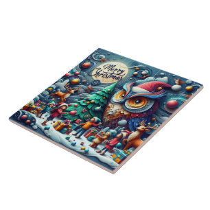 Carreau Rassemblement de Noël sous une chouette fantaisist