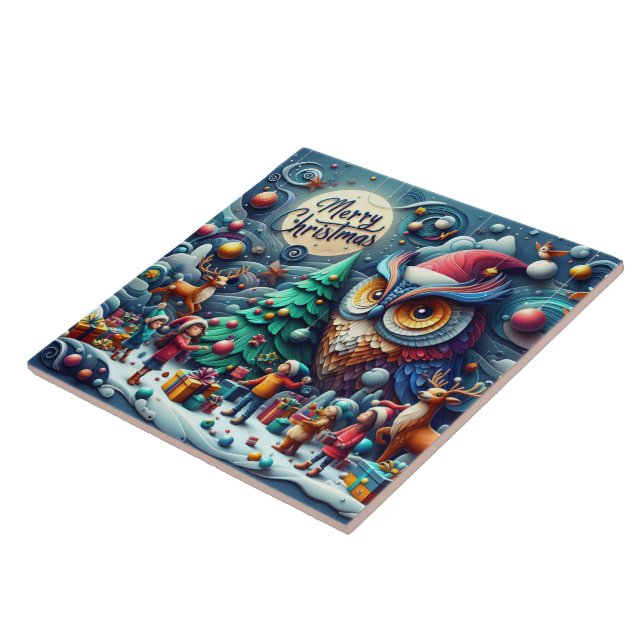 Carreau Rassemblement de Noël sous une chouette fantaisist (Côté)
