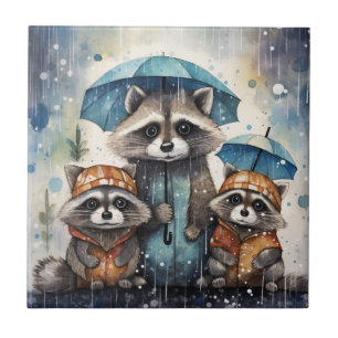 Carreau Raton laveurs mignons sous la pluie