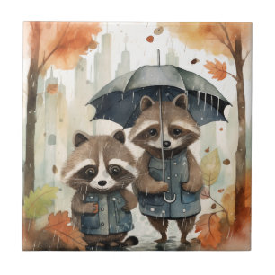 Carreau Raton laveurs mignons sous la pluie