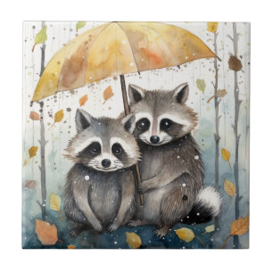 Carreau Raton laveurs mignons sous la pluie