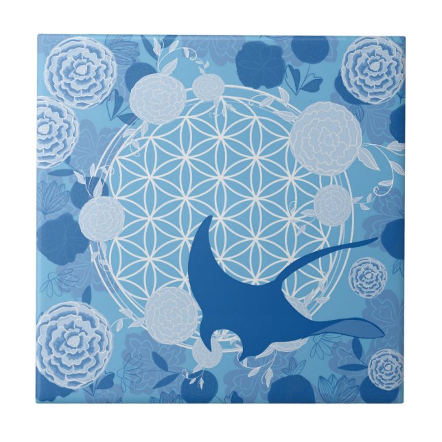 Carreau ray, fleur de vie, bleu, mandala, zen, chakra, pat (Devant)
