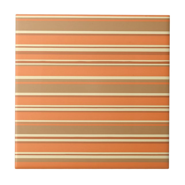 Carreau Rayé Marron Orange Rétro Moderne du Milieu du XXe  (Devant)