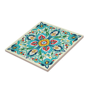 Carreau Rayon de fleur turquoise d'Iznik