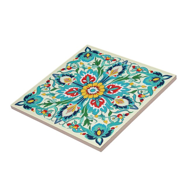 Carreau Rayon de fleur turquoise d'Iznik (Côté)
