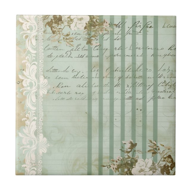 Carreau Rayure de script floral vintage (Devant)