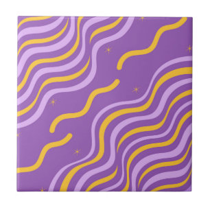 Carreau Rayure ondulée groovy violet jaune Abstrait Printe