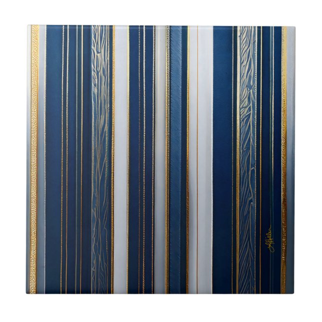 Carreau Rayures Bleues Blanches Or pour le Blues de Noël (Devant)