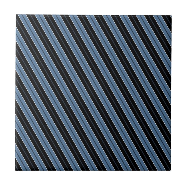 Carreau Rayures bleues noires et blanches en diagonale (Devant)
