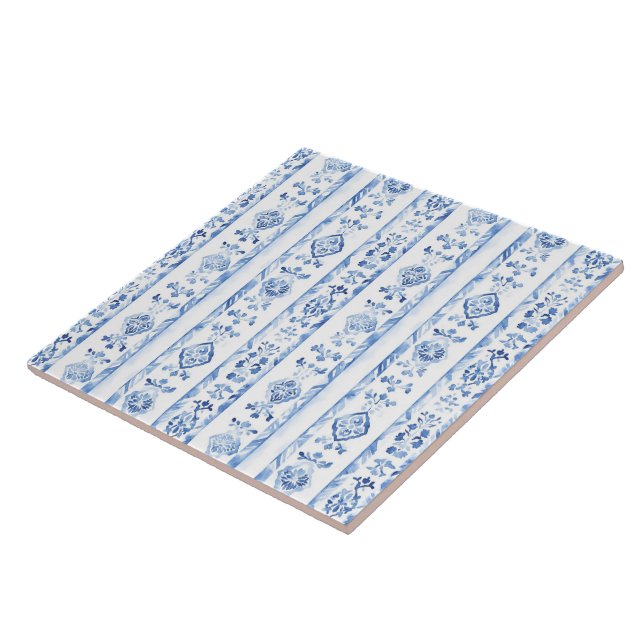 Carreau Rayures bleues rustiques siciliennes italiennes (Côté)