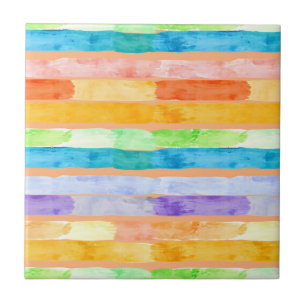 Carreau Rayures de arc-en-ciel à l'aquarelle Abstraites