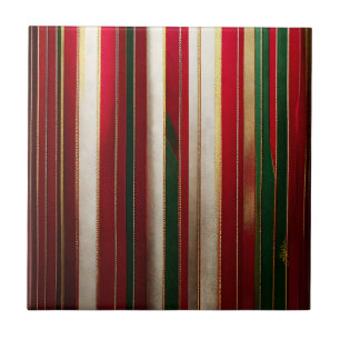 Carreau Rayures de Couleurs de Noël Rouge Vert Blanc Or