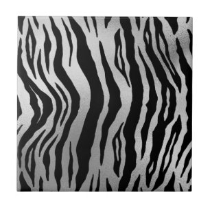 Carreau Rayures de zèbre noir Imprimé animalier Luxe argen