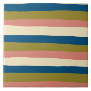 Carreau Rayures irrégulières - Bleu, vert olive, rose et c