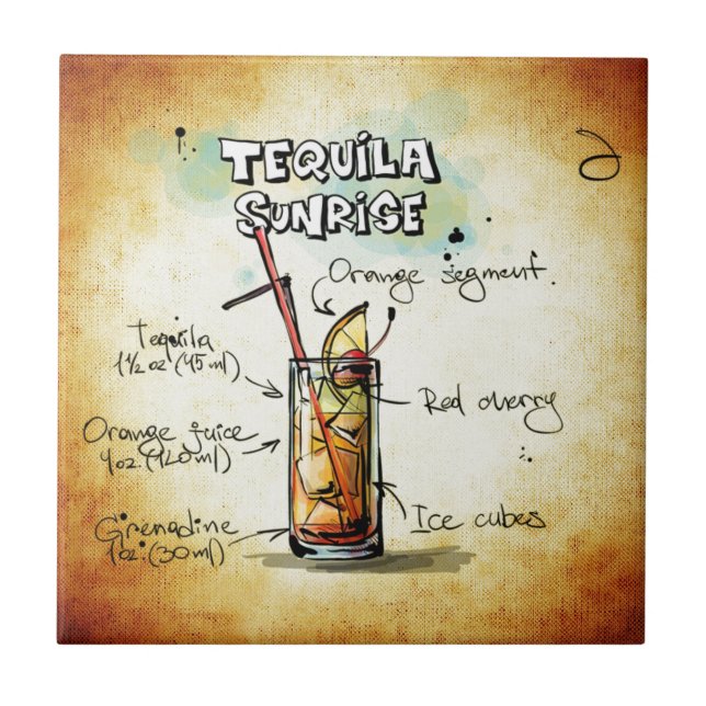 Carreau Recette de cocktail de lever de soleil de tequila (Devant)