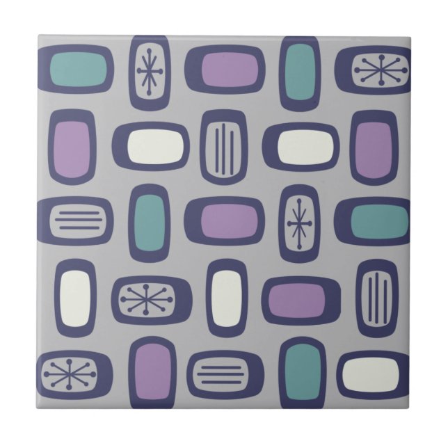 Carreau Rectangles arrondies MCM du milieu du siècle gris  (Devant)