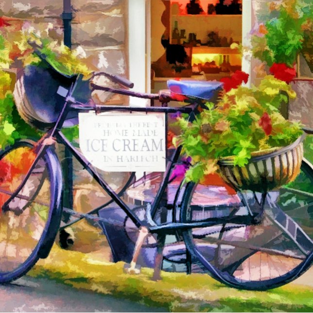 CARREAU RECYCLAGE (What to do with your old bicycle - use it to promote your business and decorate it with flowers! )