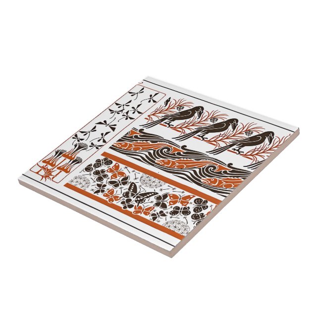Carreau red and black Birds fish Butterfly art pattern (Côté)