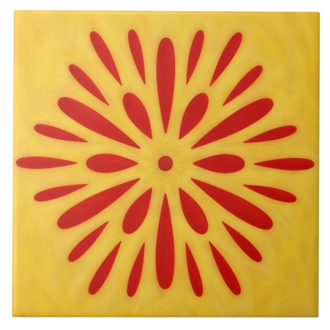 Carreau Red and Gold Sun Symbol Art Tile (Devant)