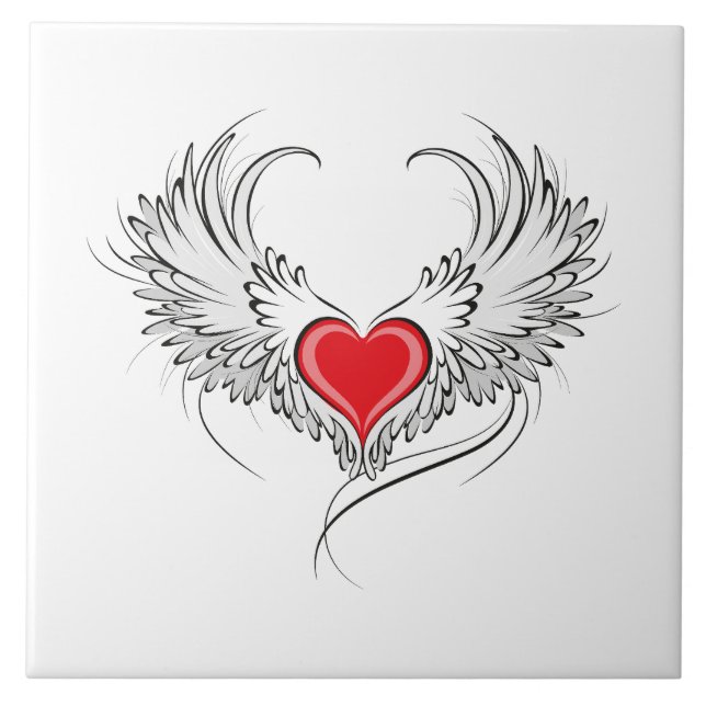 Carreau Red Angel Coeur avec ailes (Devant)