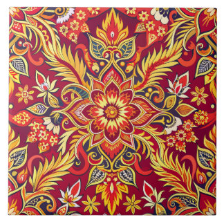 Carreau Red Batik Motif Floral Imprimer Ethnique tradition