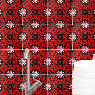 Carreau Red Black And White Kaleidoscopic Geometric